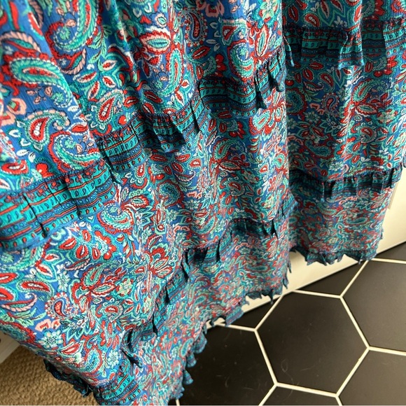 EUC J Jill blue/teal paisley dress. Size Small. Ruffles. Lightweight and flowy - Picture 7 of 12